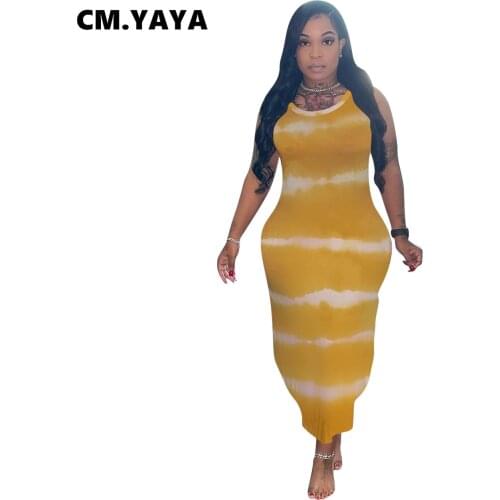 CM.YAYA Women Dress Print Sleeveless O-neck Straight Long Maxi Dresses Casual Fashion Vestidos High Streetwear Summer Outfits