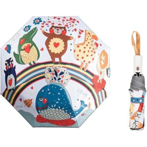 Children Umbrella Cute Cartoon Animation Creative Reflective Folding Automatic Umbrellas For Kids Women UV Lovely Rain Umbrella