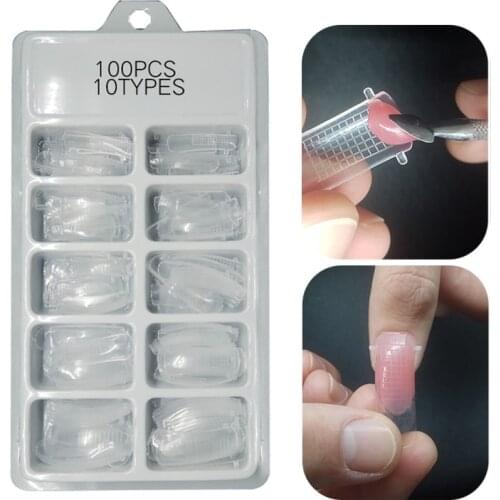 100 PCS Fake Nail Crystal Transparent Plastic Acrylic Full Cover Fast Extension UV Gel DIY Design Display Nail Art Mold Tool