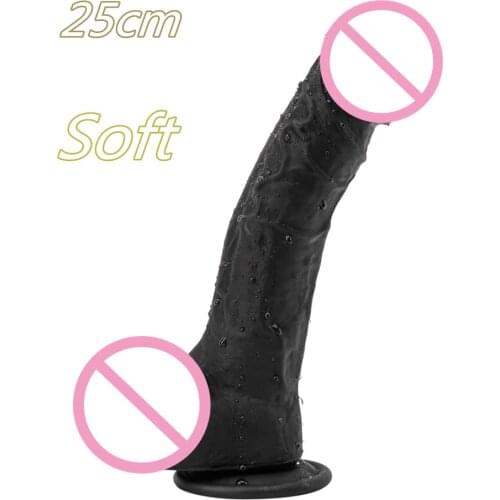 25CM Black Liquid Silicone Huge Dildo Soft Realistic Penis For Vagina G-spot Stimulator Powerful Suction Cup Sex Toys for Woman