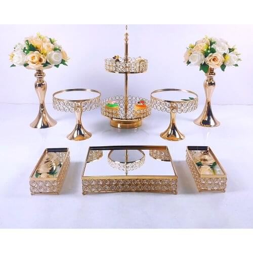 NEW Gold 4-9pcs Electroplate Metal Cake Stand Set Display Wedding Birthday Party Dessert Cupcake Plate Rack