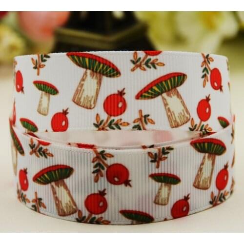 22mm 25mm 38mm 75mm Mushroom Cartoon printed Grosgrain Ribbon party decoration 10 Yards X-02918