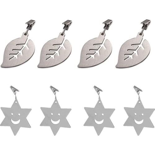 8 Pieces Tablecloth Weights with Stainless Steel Tablecloth Clip Leaves and Stars Shape for Outdoor Picnic Family Dinner