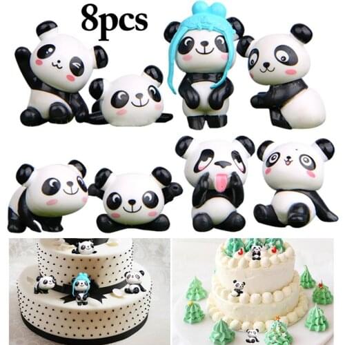 8PCS Playful Version Cartoon Panda Cake Decoration Creative Wild Garden Micro Landscape Cute Doll Party Cake Decoration