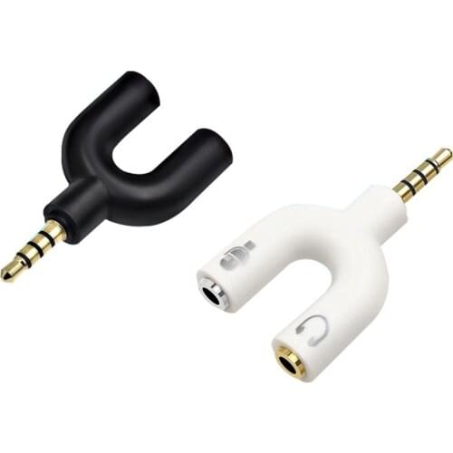 U Shape Adapter 3.5mm Plug to 2 Female Jack Audio Splitter Microphone 2 In 1 Swivel Connector New Arrival