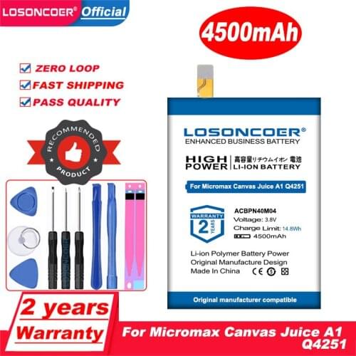LOSONCOER 4500MaH ACBPN40M04 Battery For Micromax Canvas Juice A1 Q4251 Phone