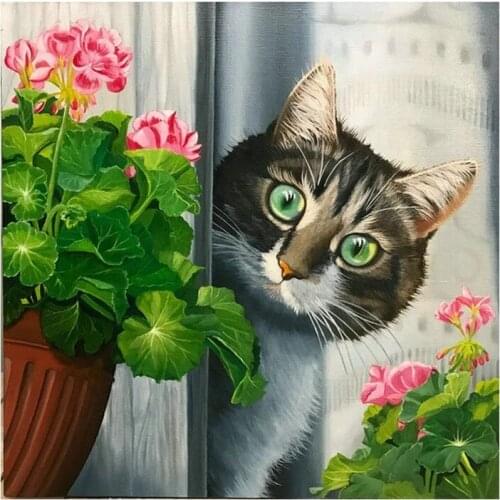 3D Diamond Embroidery Cats and Flowers Resin Diamond Cross Stitch Embroidery Round suqare Full Diamond Home Decor DIY Kit