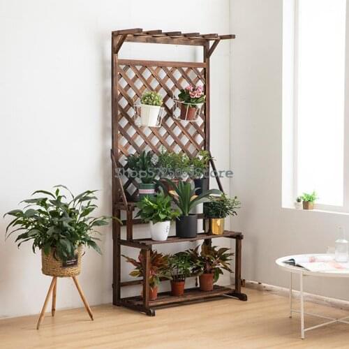 Anticorrosive carbonized garden decoration grid flower stand balcony succulent flower stand floor type multi-layer solid wood pa