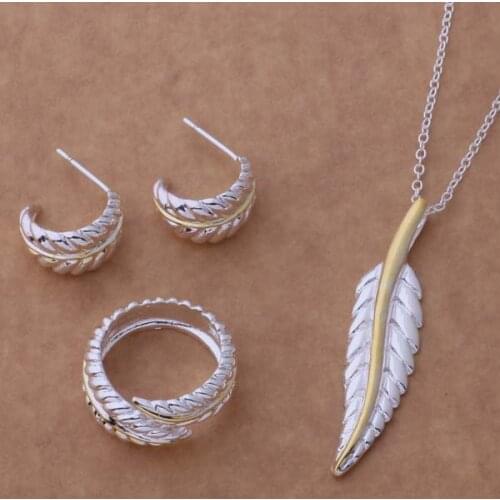 AS131 Lucky Silver Color 925 Jewelry Sets For Women Earring 152 + Necklace 305 + Ring 264 /bhvajzca Afvaixca