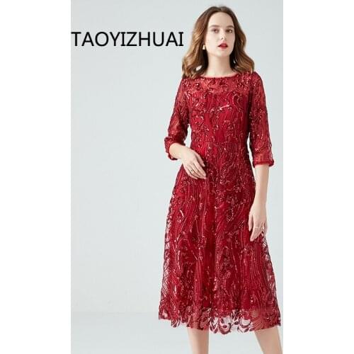 Brand high-end evening dress new reduced embroidery sequins loose and versatile A-LINE dress Plump girls wardrobe essential