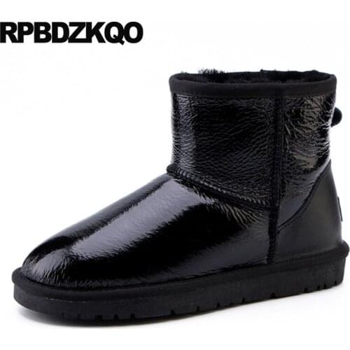 Black waterproof sheepskin real fur plus size ankle high quality slip on mens winter boots warm shoes snow australian snowboot