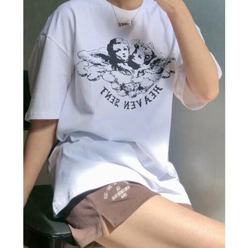 Oversize Women Soft Cotton O Neck T-shirt 2021 Summer Fashion Ladies High Street T-shirt Female Vintage Loose T-shirt Top