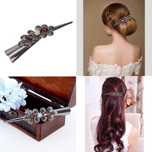 Exquisite Retro Rhinestone Alligator Hair Clips Crystal Flowers Duckbill Hair Pins Hair Jewelry Accessories