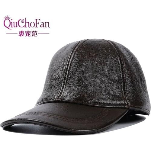 Cap Quality Cowhide Genuine Leather Hat Men Autumn Winter New Thermal Adjustable Size Brands Baseball Caps