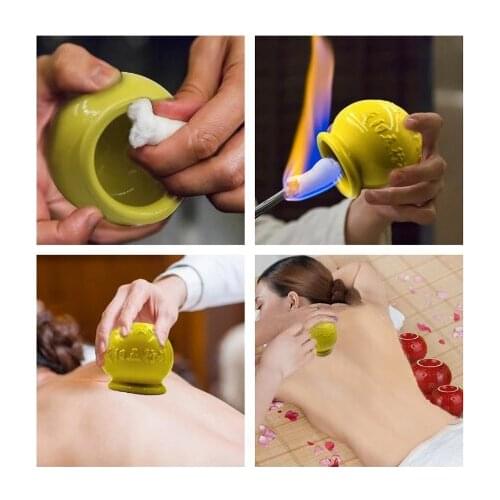 5pcs Ceramic Glass Cupping Energy Fire Jar Cup Chinese Suction tank Body acupuncture Massage Therapy + 1pcs gift Ignition stick