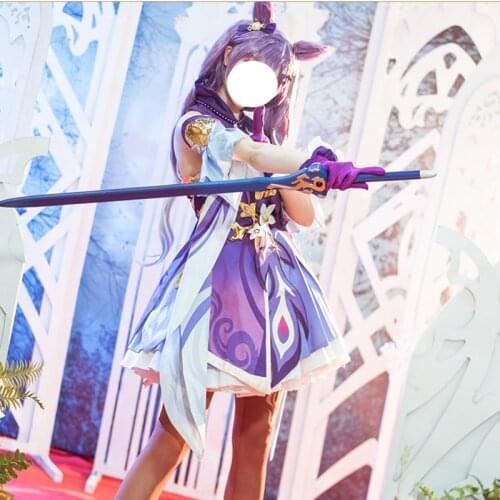 Game Genshin Impact Keqing Cosplay Costume Canival Halloween Party Outfit Purple Uniform Elegant Dress Wig For Women