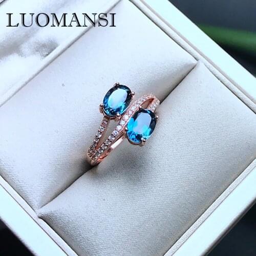 Luomansi Really Natural Blue Topaz Ring 100% 925 Sterling Silver Jewelry Ring Open Women Parties Best Gifts