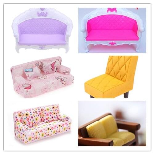 1Set Cute Miniature Doll House Furniture Flower Cloth Sofa With 2 Cushions For Doll Kids Play House Toys