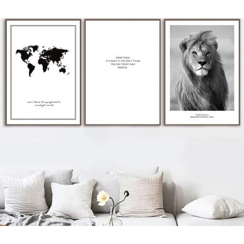 Minimalist Blcak White Quote Wall Art Canvas Painting Poster Animal Lion Print Wall Art Picture For Living Room Home Decor TB37