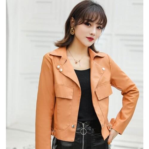 Fashion Casual Small Leather Clothing Womens 2020 Autumn New Listing Korean Washed PU Leather Jacket Women Coat High Quality