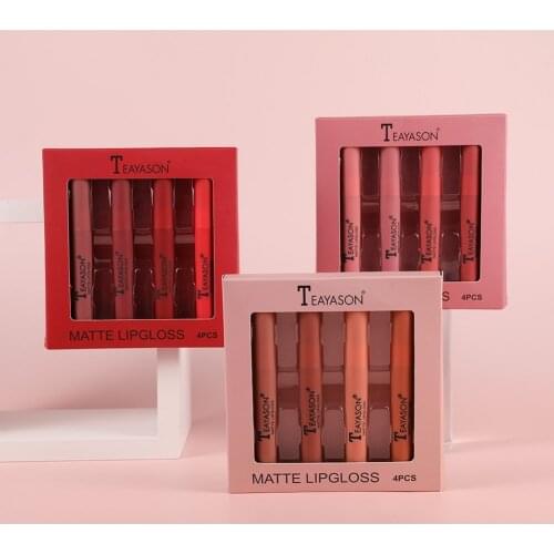 4 Pcs Velvet Matte Liquid Lipstick Set Pumpkin Color Matte Non-stick Cup Long Lasting Moisturizer Nude Makeup Cosmetic