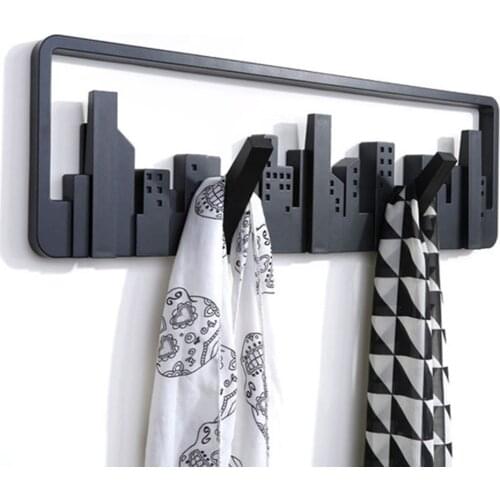 Wall Mount Multipurpose Hook Sturdy Storage Pastoral Style Black Coat Hanger Durable Cityscape Art Clothes Hanger Decorative