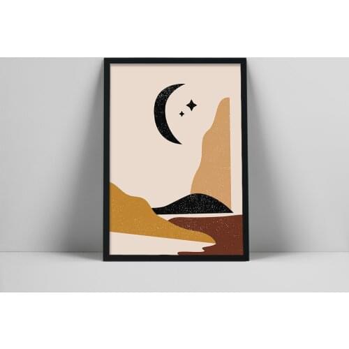 Night Landscape Art Print | Minimalist Moon Poster | Printable Celestial Artwork | Abstract Crescent Moon Wall Rmalcial FeatCol