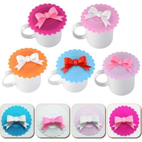 New Cute Reusable Cup Lid with Bowknot Silicone Anti-dust Bowl Cover Thermal Insulation Cup Seals Glass Mugs Drinkware Parts