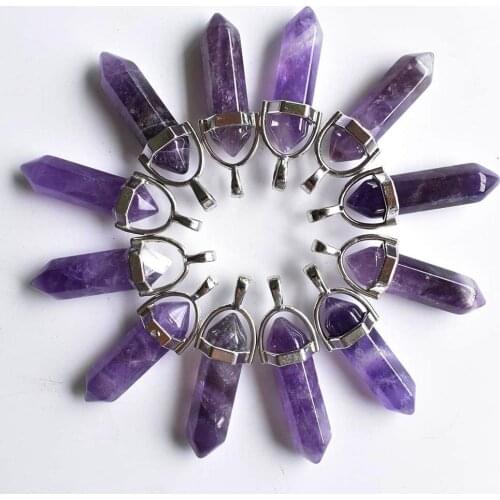 Wholesale 12pcs/lot Fashion bestselling Natural amethysts Charms Hexagonal healing Reiki Point pendants for jewelry making free