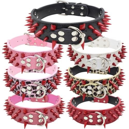 2 inch Dog Collar with spike for Big Large Medium Pitbull Bulldog Dog Collar Spiked Plastic PU Leather Metal Black Pink XL Hunt