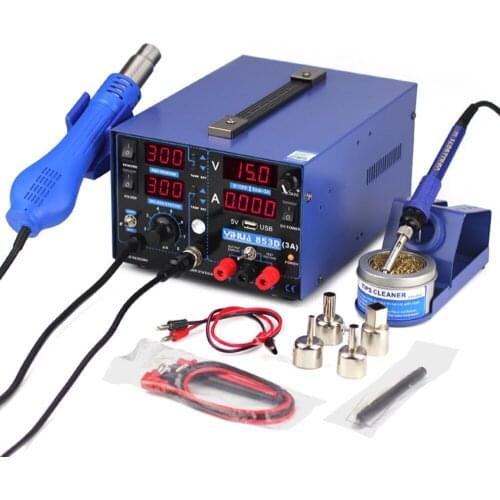 YIHUA 853D 3A USB Soldering Station Hot Air Gun 3 In 1 SMD DC Power Supply Rework Stations 110V 220V EU US PLUG Solder Station