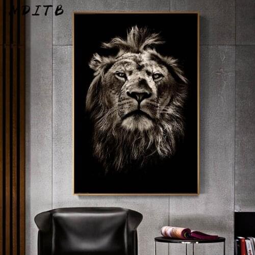 Wild Animal Poster Print Lion Head Black White Canvas Wall Art Picture Nordic Minimalist Painting Modern Living Room Decoration