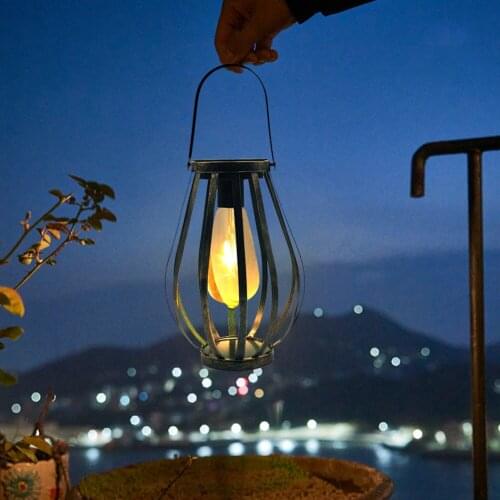 Solar Hanging Wrought Iron Portable Lights Creative Retro Outdoor Garden Lantern Solar Powered Lamp Hanging Light