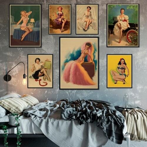 Pin up Girls Classic World War II Retro Kraft Paper Poster Vintage Decorative Painting Home Room Deco Frameless 42*30CM