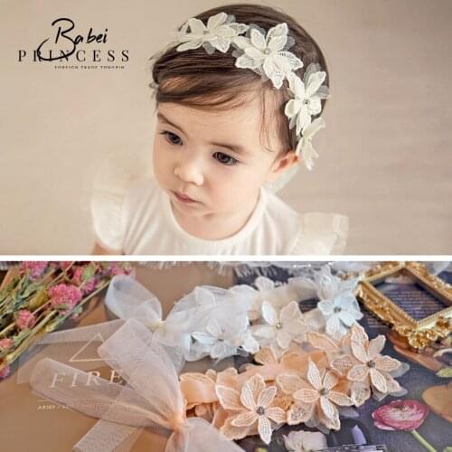 2020 New lovely Lace Flower Baby Bowknot Headband Brain Girls Protection Adjustable Hair Bands HeadWear