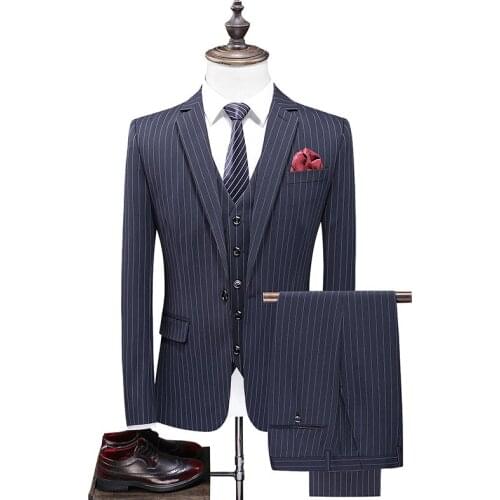 SATRA 2021 New Arrival High Quality Three-piece Male Fit Business Suits , Mens Fashion Boutique Slim Groom Best Wedding Suit