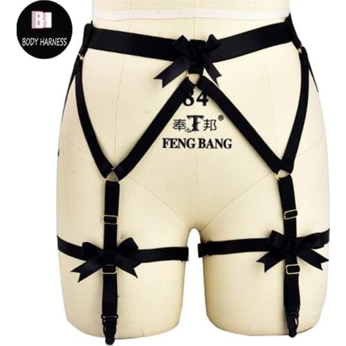 Sexy Gothic Fetish Leg Harness Black Body Harness Garter Belt Pole Dance Festival Rave Bow Bondage Lingerie Christmas gift