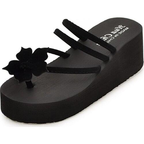 Platform Wedge Shoes Flower Flip Flops Women Slippers Summer 2019 New Non-slip Sandals Women Slipper Beach Shoes Sexy High Heel