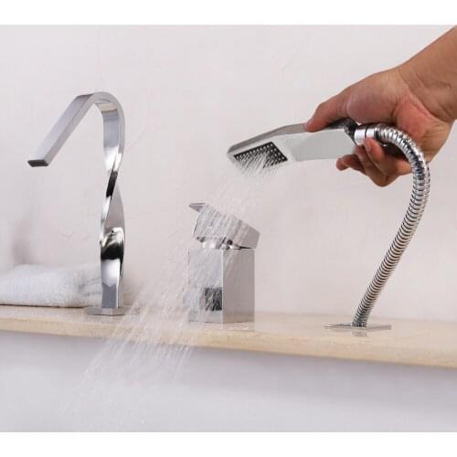 Bath Tap Waterfall Mixer with Brass Hand Double Function Bathtub Faucet Set