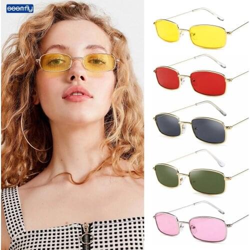 Seemfly Ladies Sunglasses Fashion Retro Classic Sun Glasses Candy Colors Metal Frame Rectangle Sunglasses Driving Eyewear Gift