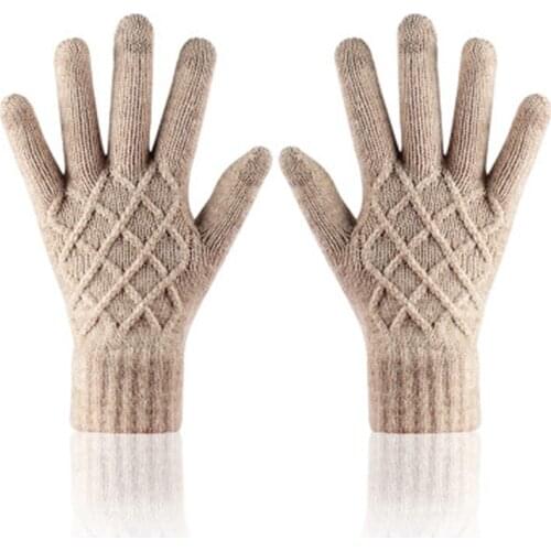 Unisex Winter Single Layer Non-slip Elastic Warm Driving Gloves Winter Women Jacquard Wool knit Touch Screen Cycling Mittens L74