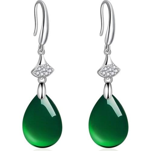 National Fashion Green Agate Long Drop Earrings for Women 925 Silver Ethnic Vintage Wedding Party Jewelry Luxury with Box Gifts