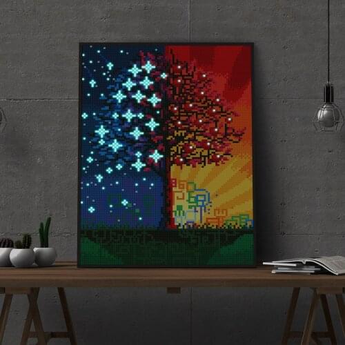 Dusk Night Tree Diamond Embroidery LED Night Light Diamond Painting Landscape Star Shinny Beads Cross Stitch DIY Craft Kit Decor