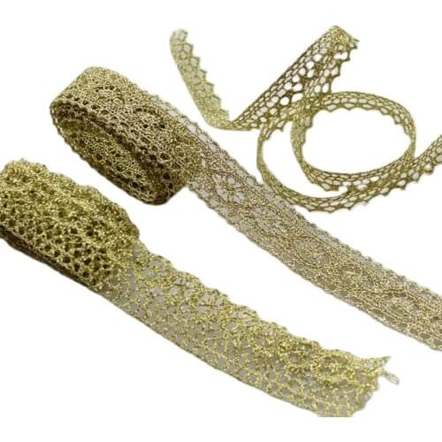 High Quality Latest Gold Lace Fabric Applique Lace Ribbon Trim Guipure Fabric Laces Sewing Trimmings For Clothing dentelle L-19
