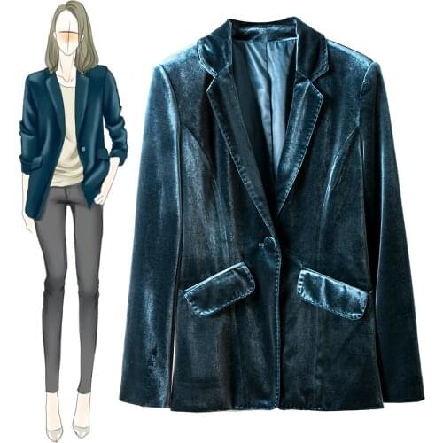 England Style Modis Fall Black Velvet Blazer Coat Women Streetwear Casual Elegant Autumn Winter Coat with Pocket High Quality
