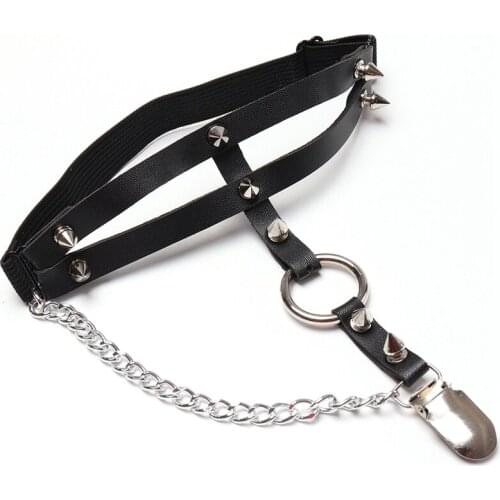 Goth Punk Womens Harness Garter Belt Bondage Thigh Metal Chain Suspenders Stockings Erotic Leg Ring Sexy Lingerie Pub Band Wear