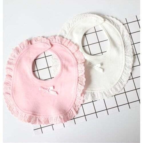 100% Cotton Lace Bow Pink And White Bib Baby Soft Bibs Burp Baby Girls Lovely Cute Bib Infant Saliva Towels