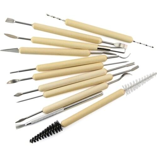 11pieces DIY Art Clay Pottery Tool set Crafts Clay Sculpting Tool kit Pottery & Ceramics Wooden Handle Modeling Clay Tools