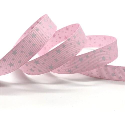 5 Yards/lot 5/8'' (15mm) Pink Printing Star Grosgrain Ribbon Hair Bow Party Christmas Wedding Decoration DIY Sewing Craft