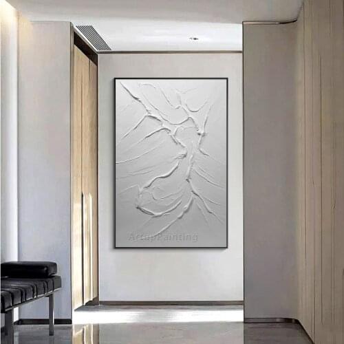 White Grey Silver Hand Painted On Canvas Modern Abstract Large Wall art Acrylic Heavy Texture Painting Living room home decor